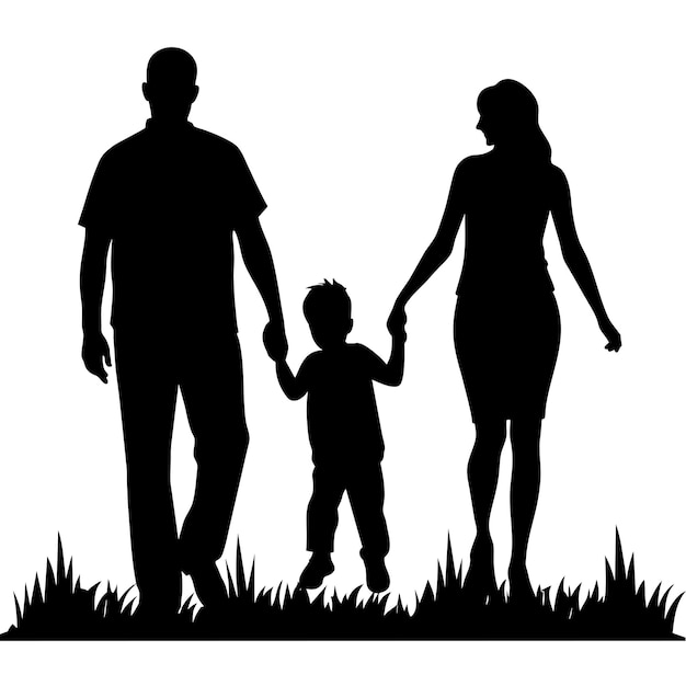 a father mother and child walking on the grass enjoying a happy family moment