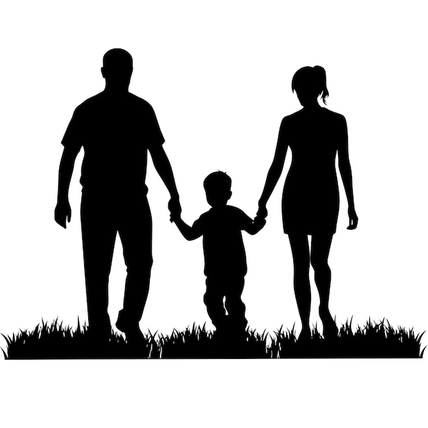 a father mother and child walking on the grass enjoying a happy family moment