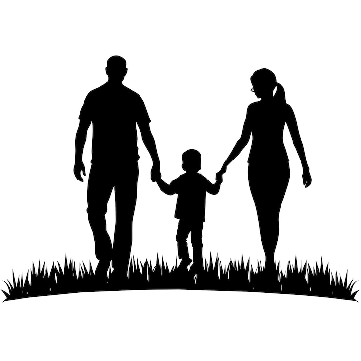 Vector a father mother and child walking on the grass enjoying a happy family moment