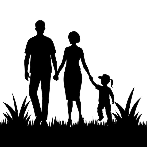 a father mother and child walking on the grass enjoying a happy family moment