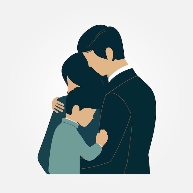 father and mother hugging their son vector illustration