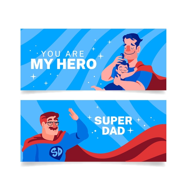 Father's day banners with superhero dad