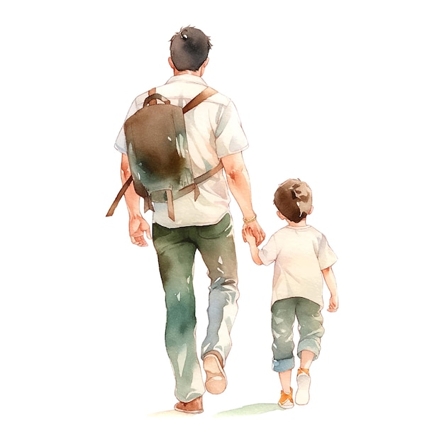 Vector father's day beautiful watercolor card father with kid isolated white background cartoon vector greeting card baby banner