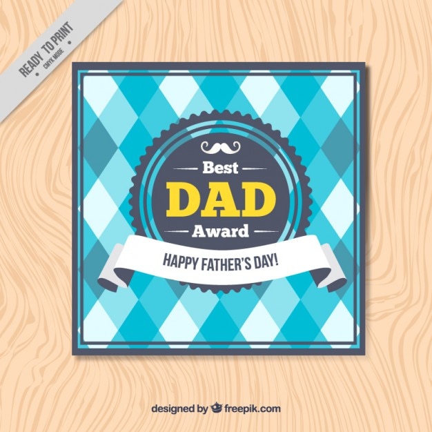 Vector father's day card with blue and white rhombus