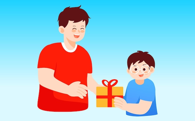 お父さんに贈り物を与える父の日子親子相互作用ベクトルイラスト