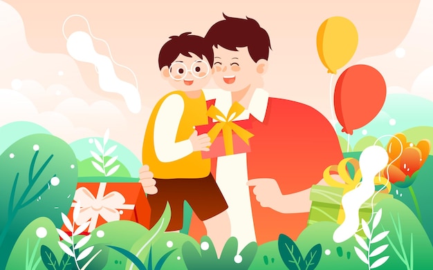 Father's day dad playing with his child parentchild interaction vector illustration