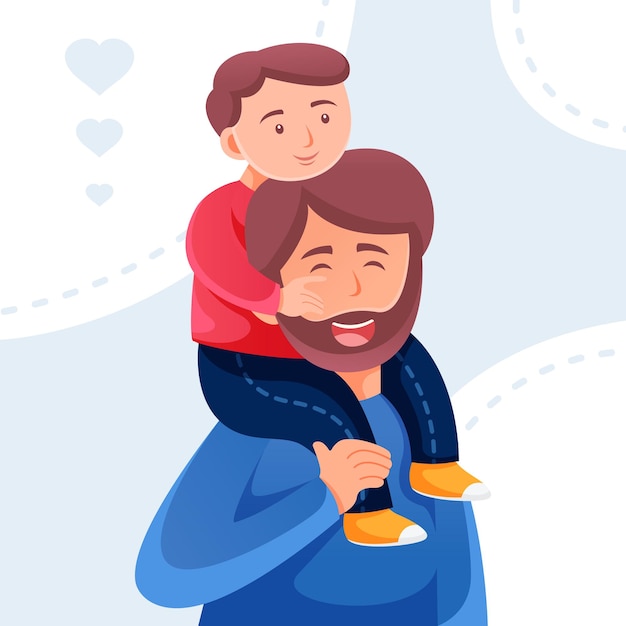 Father's day design illustration with happy father and son background