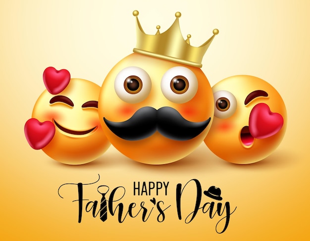Vector father's day emoji vector banner design. happy father's day text with 3d father and children.