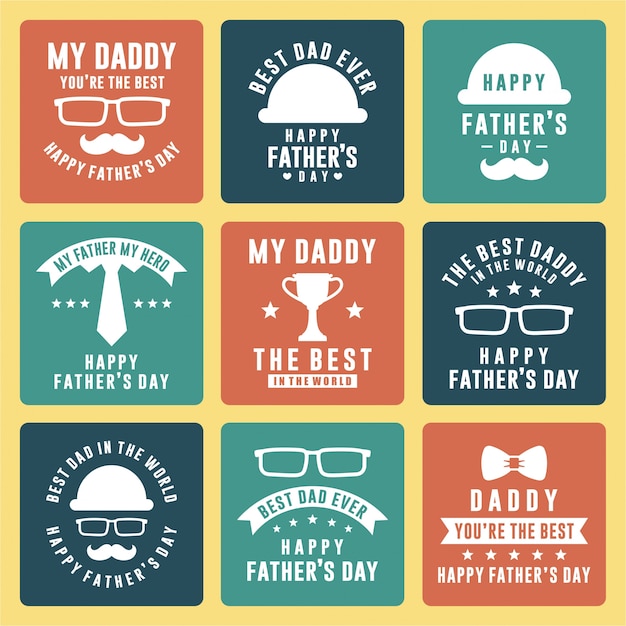 Father's day label flat design collection