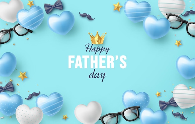 Vector father's day lettering with crown and love balloon illustration