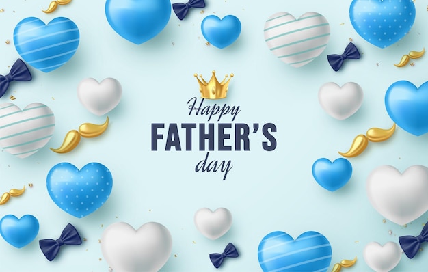 Father's day with scattered love balloons and crown illustration