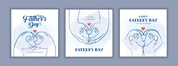 Vector father's hand holding newborn baby feet in line art drawing fatherhood childbirth concept
