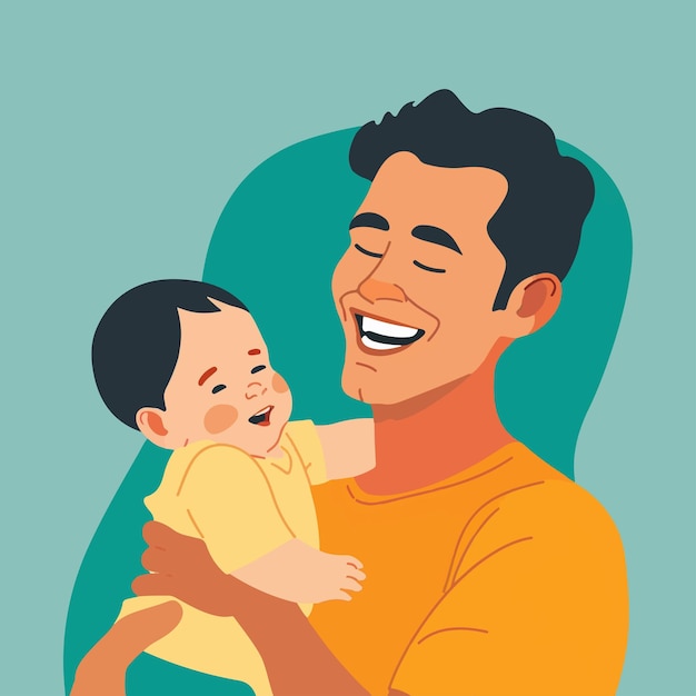 A father smiling and hold baby illustration