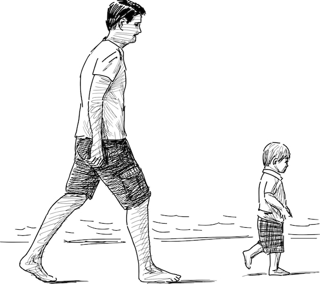 ビーチで父と息子