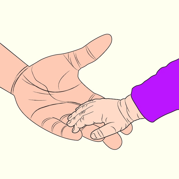 Father and son hands touching line art vector