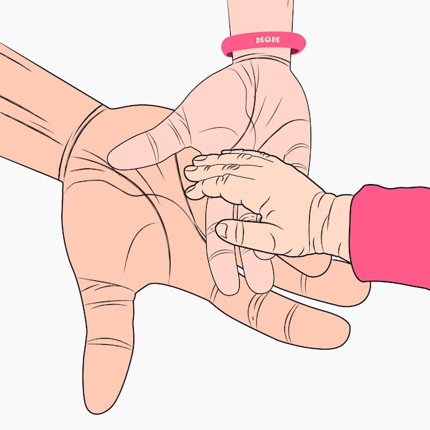 Father and son hands touching line art vector