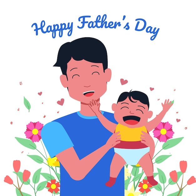 Father and son happy smile together happy father day flat illustration concept for greeting card