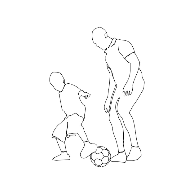 Father and Son Playing Ball continuous line drawing Happy Father and Son line art vector