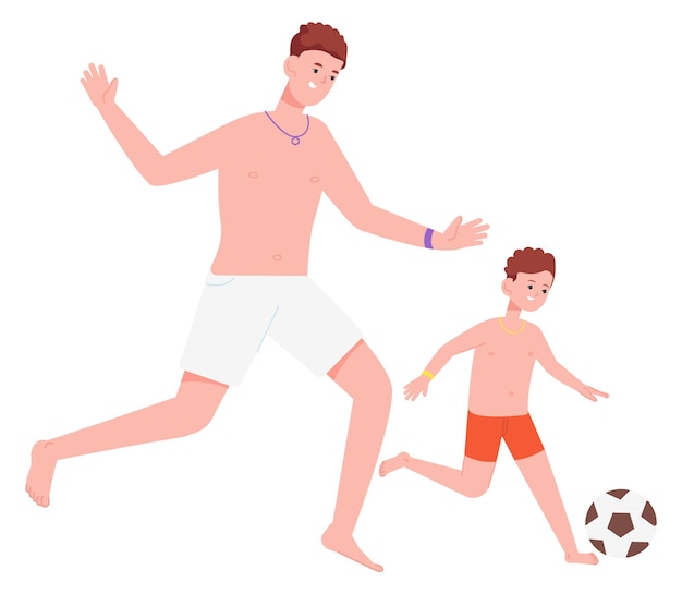 Father and son playing soccer Family sport activity