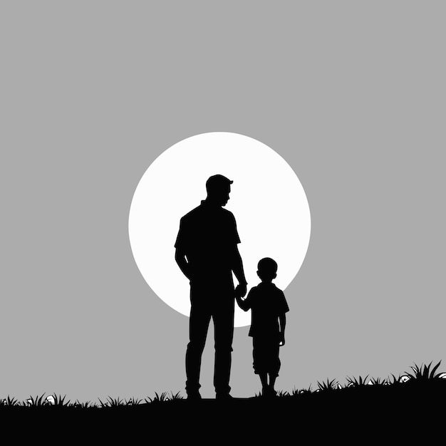 Il padre e il figlio, la silhouette, il ragazzo e l'uomo, l'illustrazione.