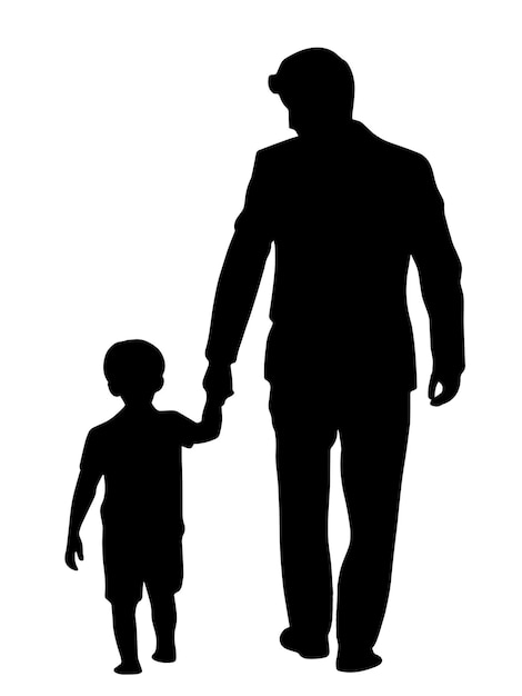 father and son walking hand in hand silhouette