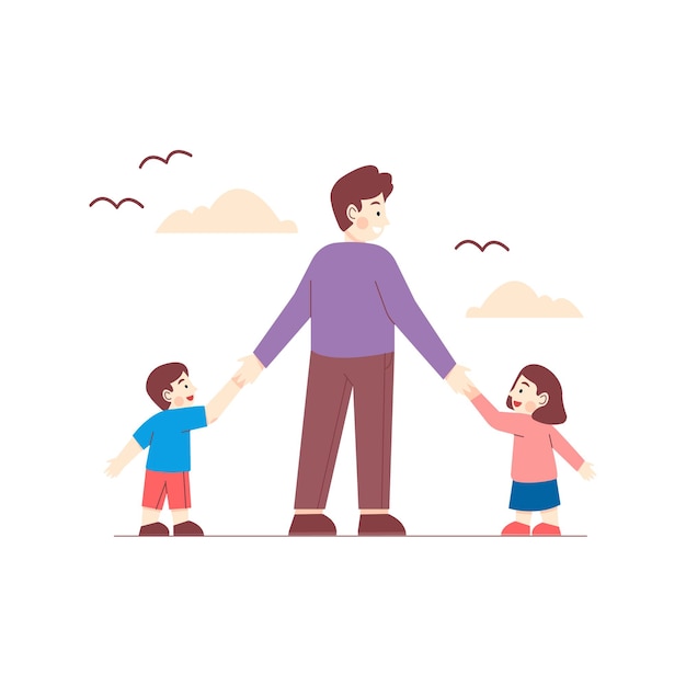 Father With A Children Illustration