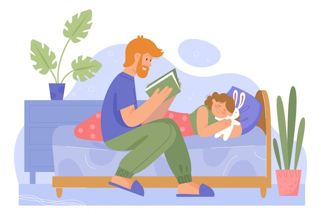 Father with daughter family time  illustration.
