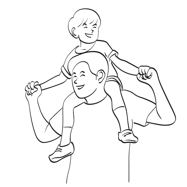 Vector father with his son on his neck illustration vector hand drawn isolated