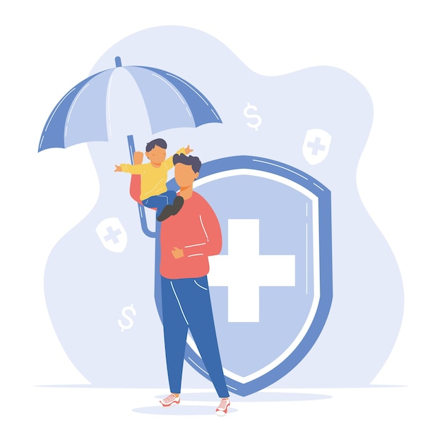 Vector father with son and umbrella on white background