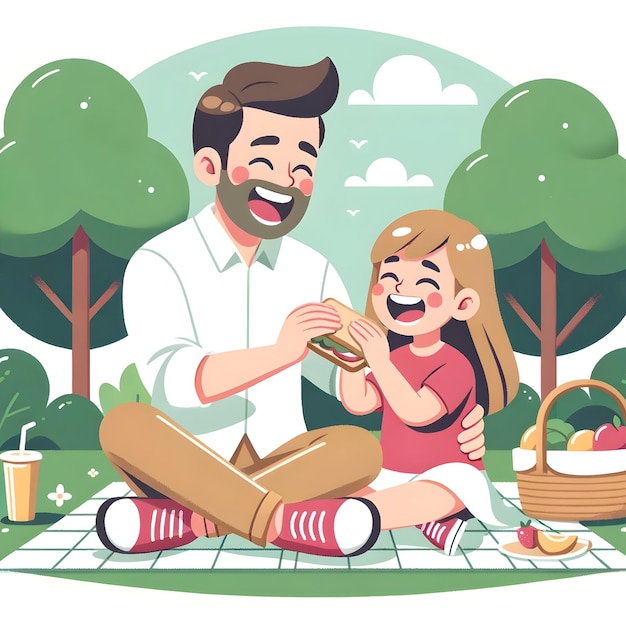 FatherDaughter Picnic Day Vector Illustration