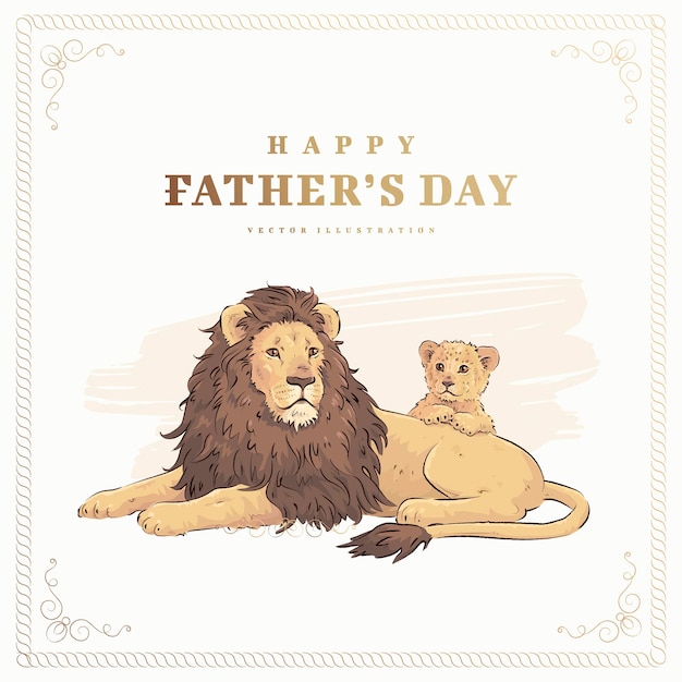 Premium Vector | Fathers day card with lions family