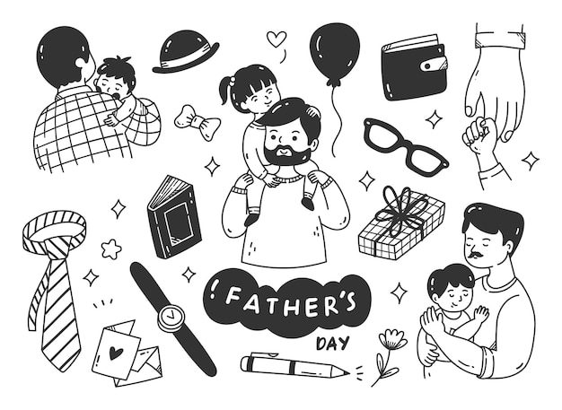 Vector fathers day cute doodle set