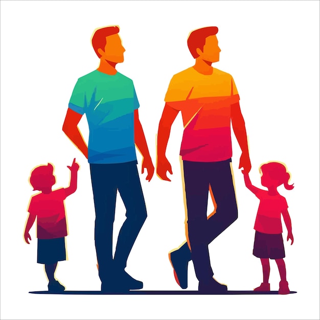 fathers day dad and children silhouette flat vector illustration