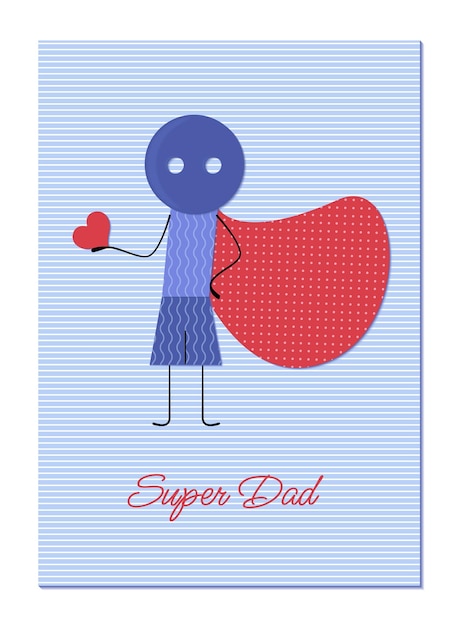 Вектор Поздравительная карточка на день отца в детском стиле с супергероем в плаще