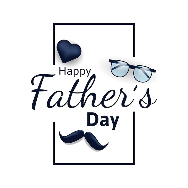 Поздравительная открытка на день отца или этикетка на белом фоне с очками и векторной иллюстрацией усов