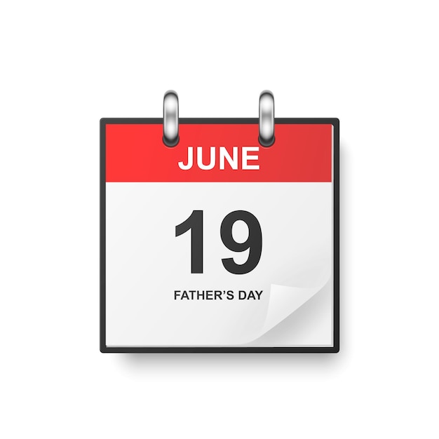 Fathers day june 19th fathers day background vector 3d realistic simple red white calendar folded paper corner design template of father s day holiday 19 of june card banner wall calendar