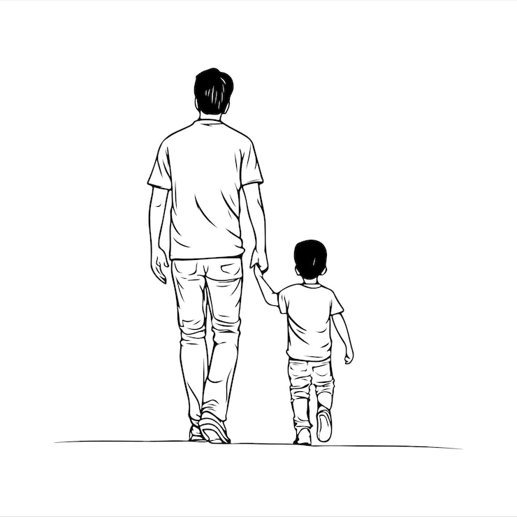 Vector fathers day man is holding the hands children