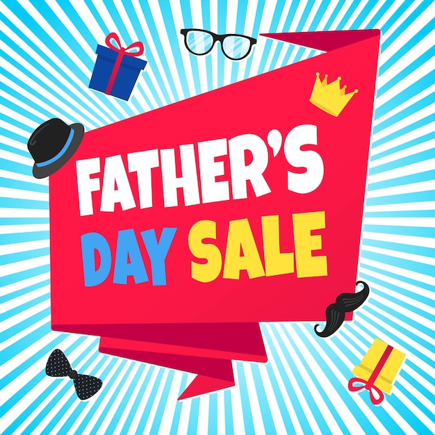 Vector fathers day sale concept sjabloon platte stijl ontwerp vector illustratie met grote lint