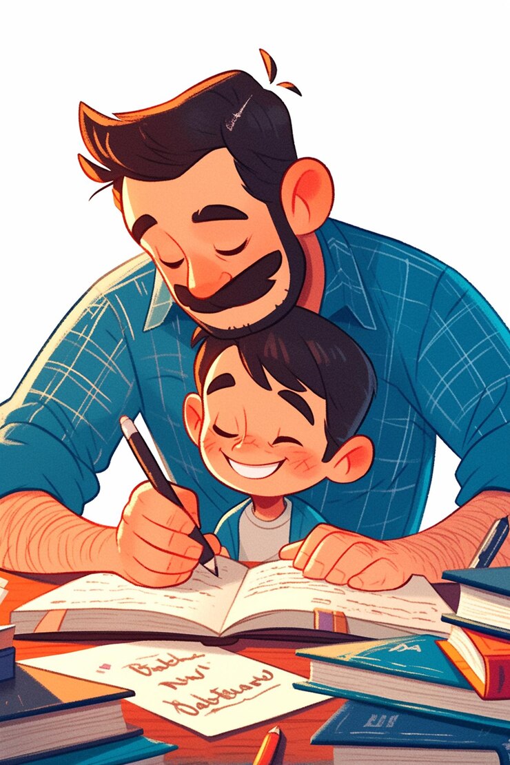 Vector fathers day with kids writing funny stories for dad