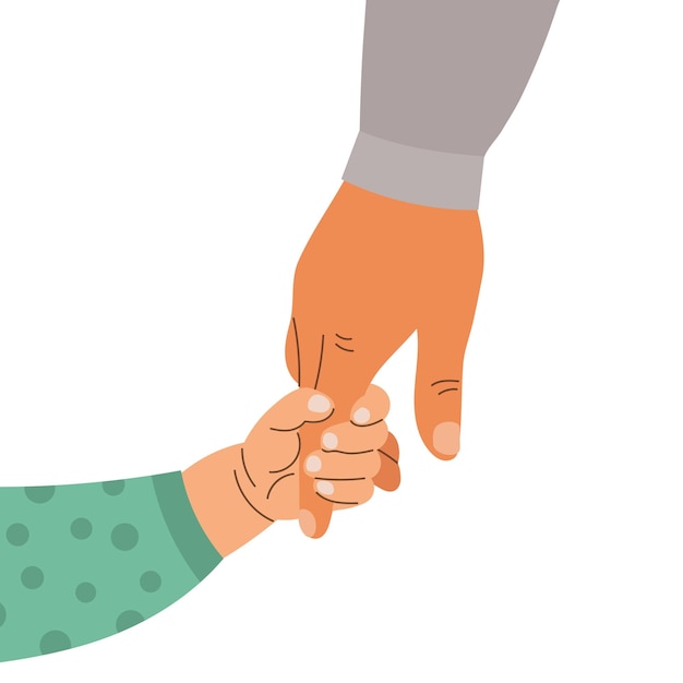 the fathers hand holds the babys hand childs hand in dads hand illustration vector