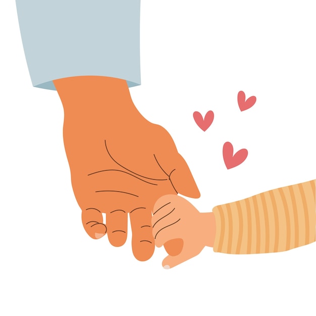 the fathers hand holds the babys hand childs hand in dads hand illustration vector