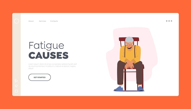 Fatigue Causes Landing Page Template Tired Elderly Man Sitting On Chair with Depressed Look Grandfather Depression