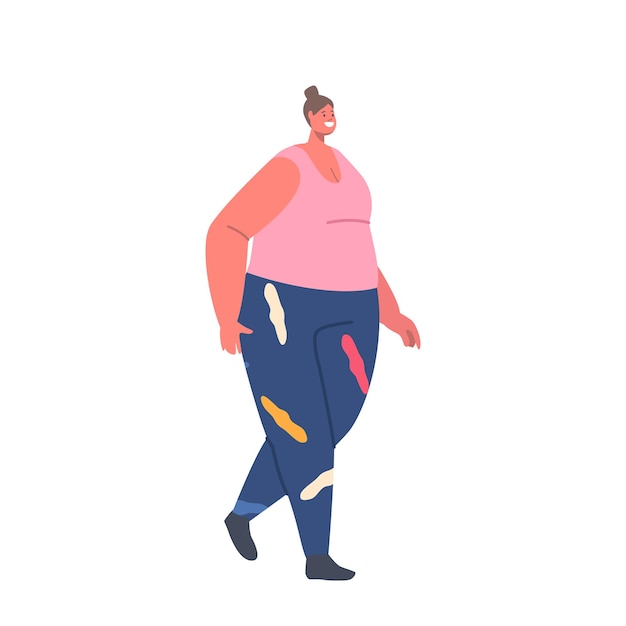 スポーツウェアの脂肪の多い女性のキャラクター減量健康的なライフスタイルの女性ウォーキングやジョギングスポーツ活動ランニングエクササイズ体の変換漫画の人々ベクトルイラスト