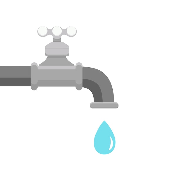 Faucet and a falling drop of water. flat tap with liquid.