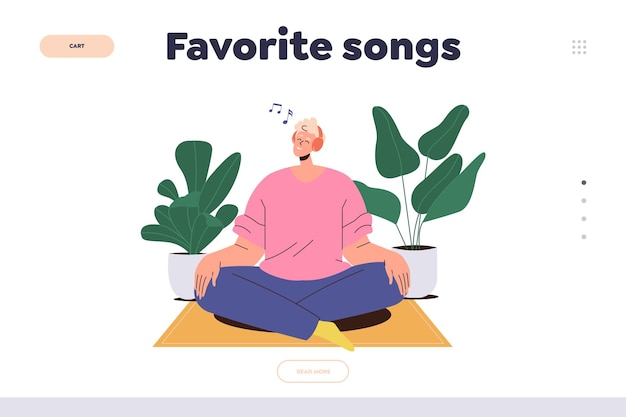 Favorite songs landing page design template for music library online service or application