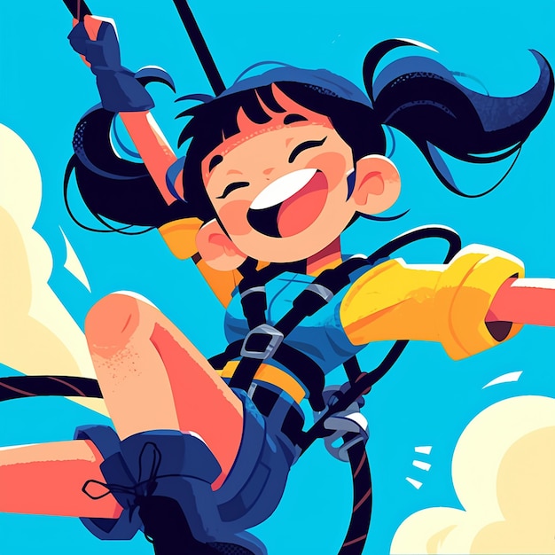 Vector a fayetteville girl goes bungee jumping in cartoon style