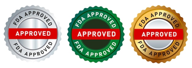 Vector fda approved gold green and silver seal label sticker guarantee qualified safe healthy product