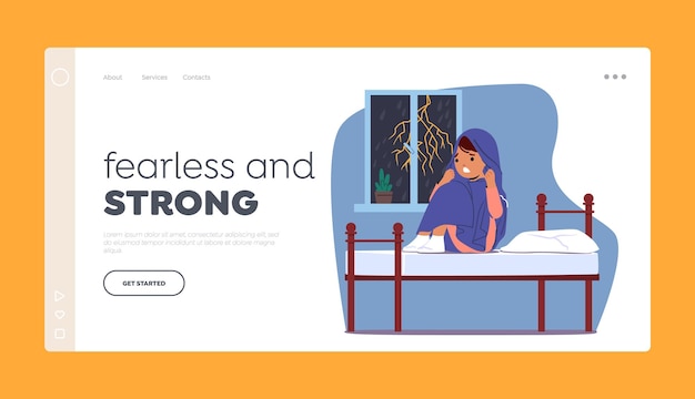 Fear of Bad Weather Landing Page Template Child Character Sits In Bedroom under Blanket Fearful During A Storm