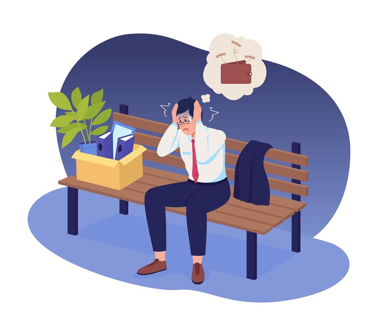 वेक्टर fear of poverty 2d vector isolated illustration terror of unemployment flat character on cartoon background job loss panic attack colourful scene for mobile website presentation