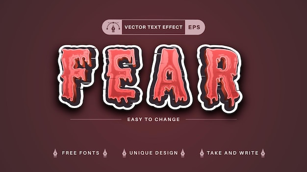 Vector fear sticker editable text effect, font style